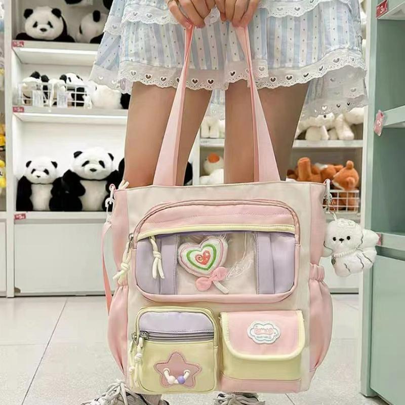 New Sweet and Cute Girl Ulzzang Cartoon Ita Bag Preppy Style Large Capacity Hand Tote Bag Casual One-shoulder Crossbody Bag
