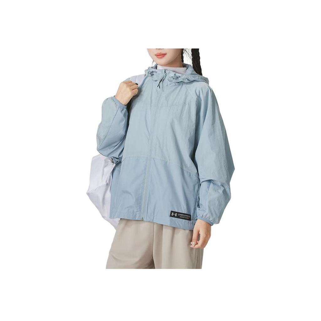 Under Armour Color Block Woven Pleated Hoodie Jacket Women Jacket Blue 1379045-465