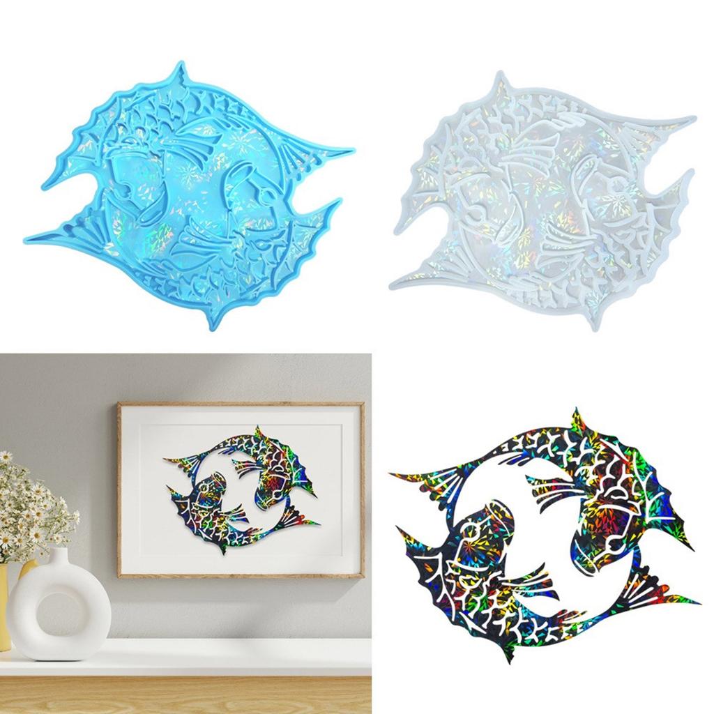 Double Fish Shaped Wall Decoration Mould Holographical Rainbow Lights Silicone Mold for Wall Sticker Jewelry Tool