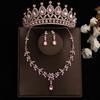 DIEZI Princess Bridal Rose Red Crystal Crown Tiara Women Girls Wedding Party Rhinestone Tiaras Necklace Earrings Jewelry Sets