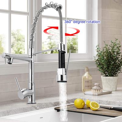 Silver Chrome Polished Deck Mounted Flexible Kitchen Faucets Silver Spring Style Spray Mixers Tap Hot And Cold Kitchen Faucet Pull Out Mixer Tap