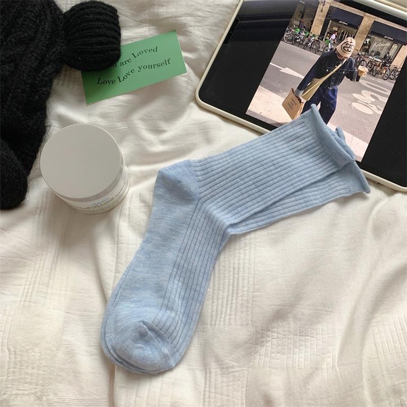 

Закатанные носки, женские носки до середины икры, модные весенне-летние хлопковые носки, тонкие сетчатые дышащие махровые длинные носки 1 pair синий