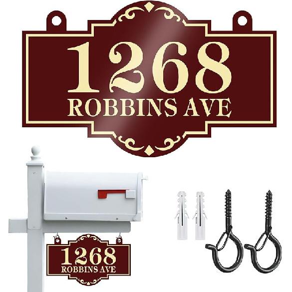 Hanging Address Sign Plaque - Personalized House Number Sign Plaque,House Address Numbers for Outside Mailbox,Lamp Post,Light Post,Metal Reflective
