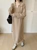 Long Knitted Dress for Women's Autumn and Winter New Loose and Lazy Polo Collar with Coat Backing Sweater Dress for Women