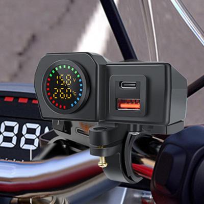 Su Geçirmez Motosiklet Hızlı Şarj Cihazı Fiş Kiti 48W QC3.0 USB Tip-C Adaptörlü Dijital Ekran Voltmetre Termometre