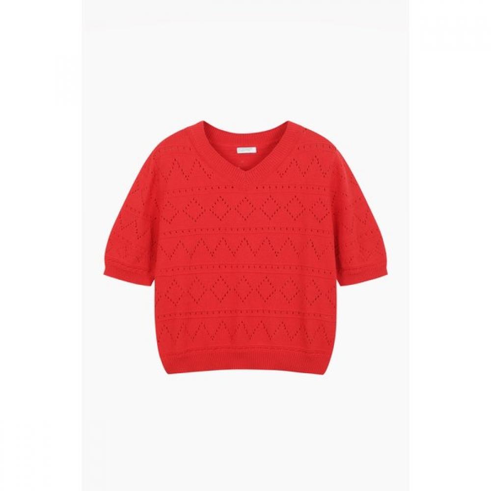 Benetton Punching V Neck Knit Bakpf8541 RD (red)/OS