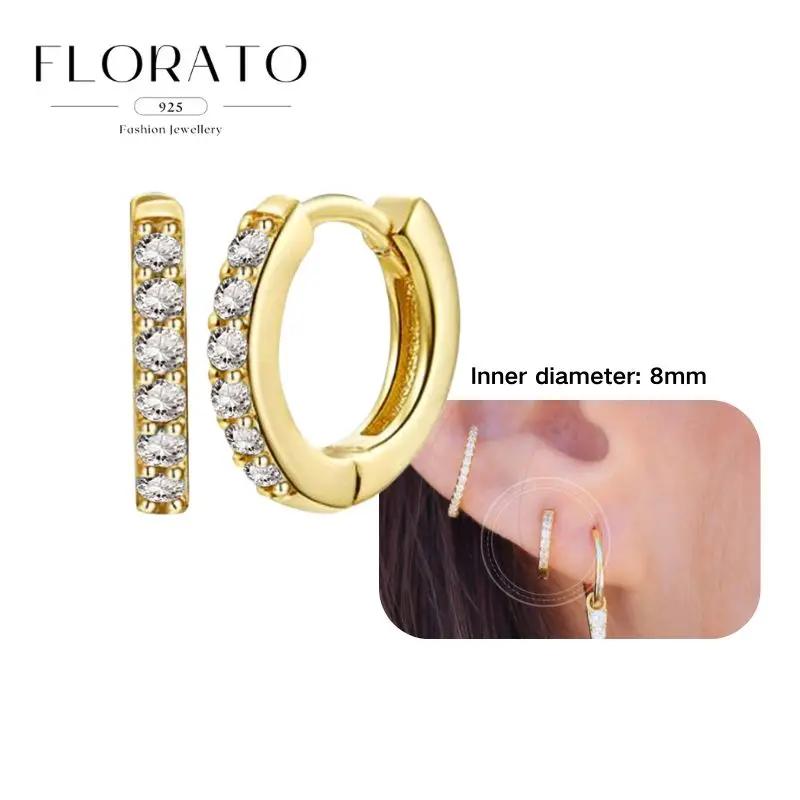 Perforation 925 Silver Ear Needle Minimalist Hoop Earrings Metallic Gold Earrings For Women CZ Fashion Jewelry