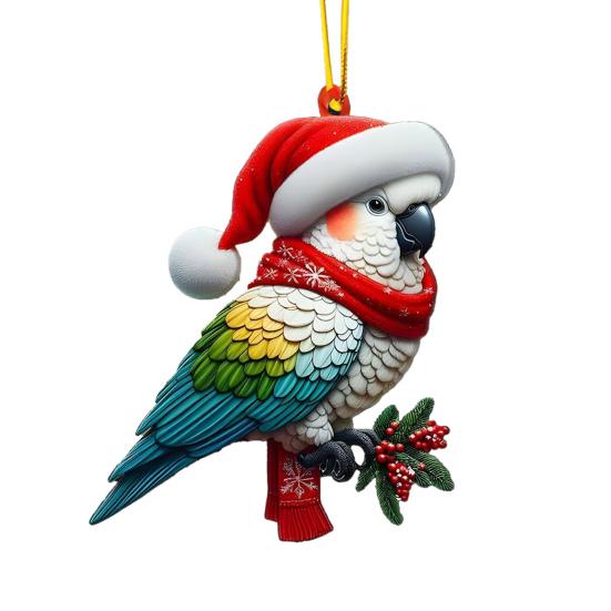 Christmas Ornament 2D Acrylic Dog Bear Bee Rabbit Rooster Hanging Decoration Cartoon Animals Xmas Tree Pendant for Home Party Decor