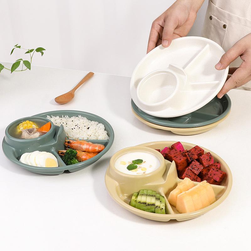 4 Grid Plates For Food Child Kids Dinner Fruit Tray Snack Box Set Dinnerware Dining Compartment Plate Serving Dishes Salad