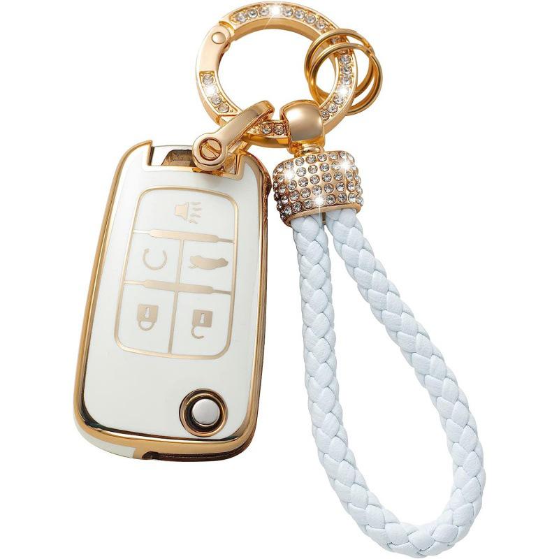Gold-Rimmed Car Key Set with Diamond Ring Pendant Key Chain