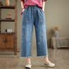 Women's 2025 Summer Embroidered Loose Straight Cropped Jeans