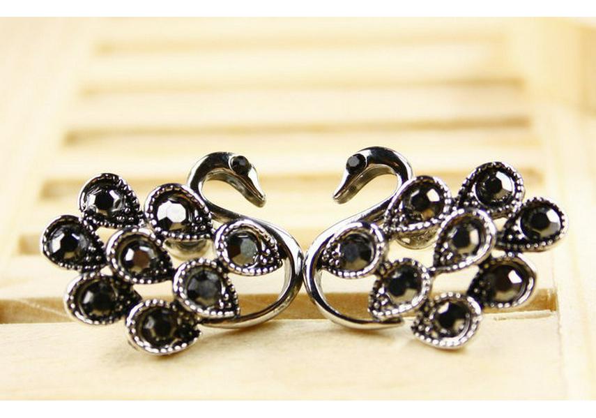A151 Korean Antique Silver Blackened Swan Stud Earrings
