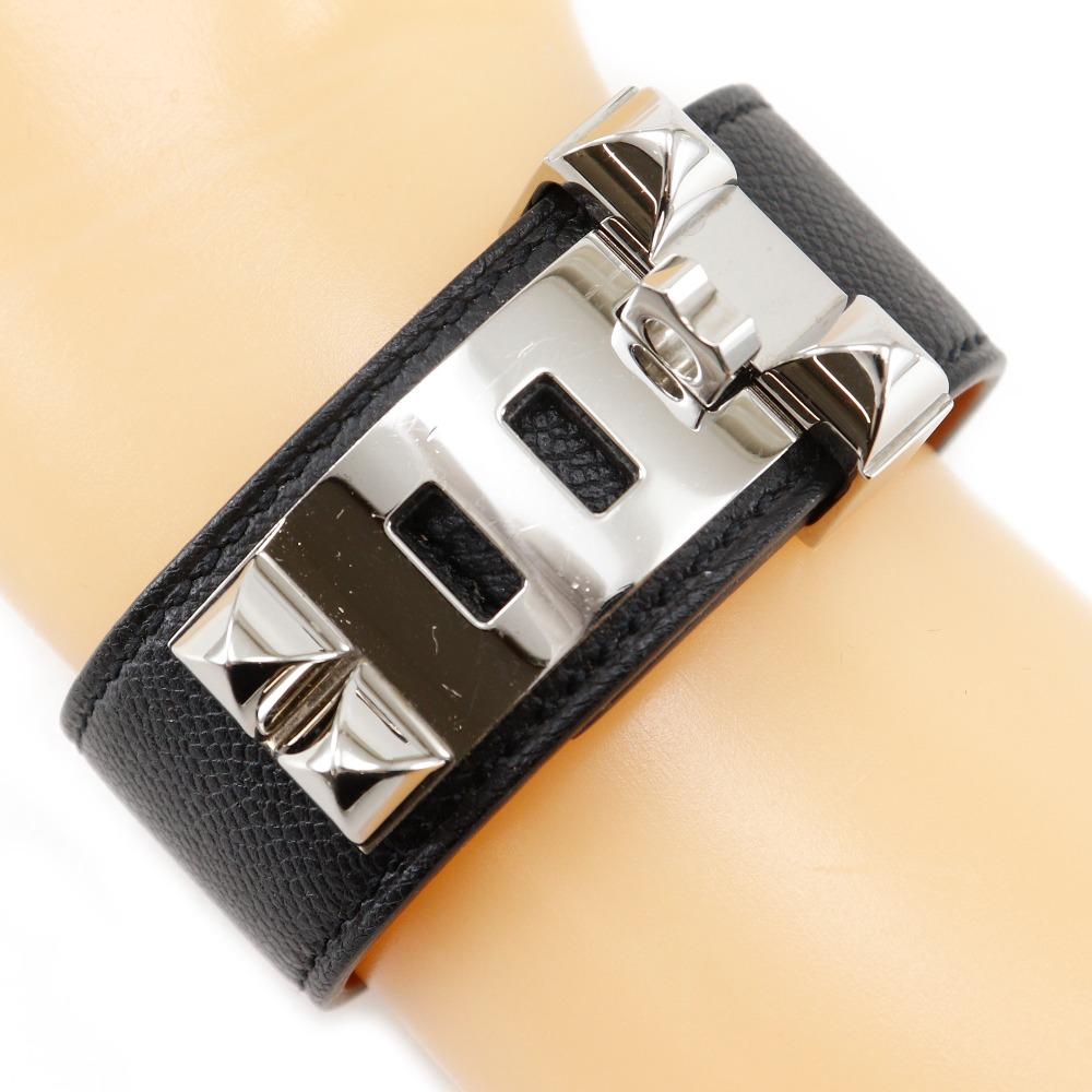 

HERMES Collier de Chien 24 Bracelet Black / SilverHardware leather/metallic 29.1g Women Used