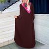 Elegant Muslim Women's Pleated Dress - Solid Color, Round Neck, Long Sleeve