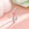 PONYKISS 925 Silver Pink Zircon Rose Flower Adjustable Rings for Women Cute Plant Fine Jewelry Minimalist Accessories