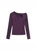Design Sense Oblique Neckline Hollow Long-Sleeve Slim-Fit Velvet Top for Women - Autumn/Winter Sexy Base Layer