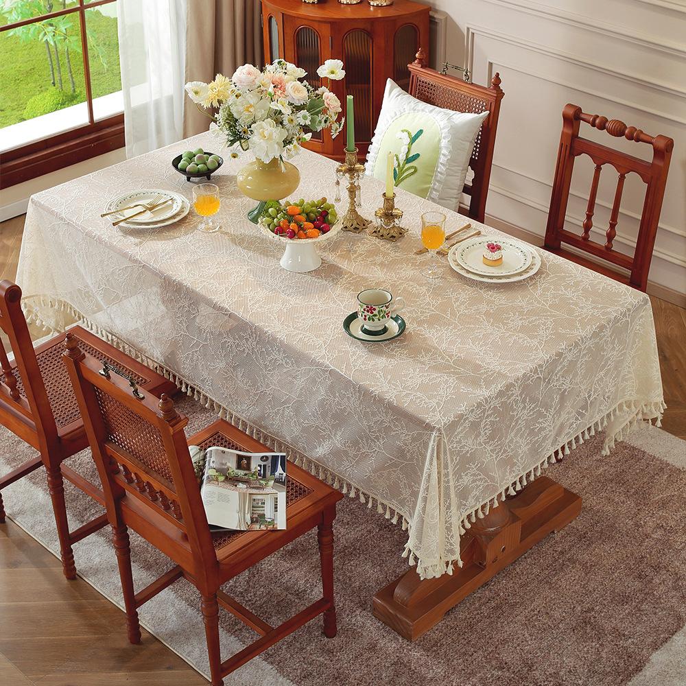 Retro Hand Crochet Hollowed Out Tablecloth High Sense Hollowed Out Non-Slip Literary Coffee Table Cover Rectangular Tablecloth