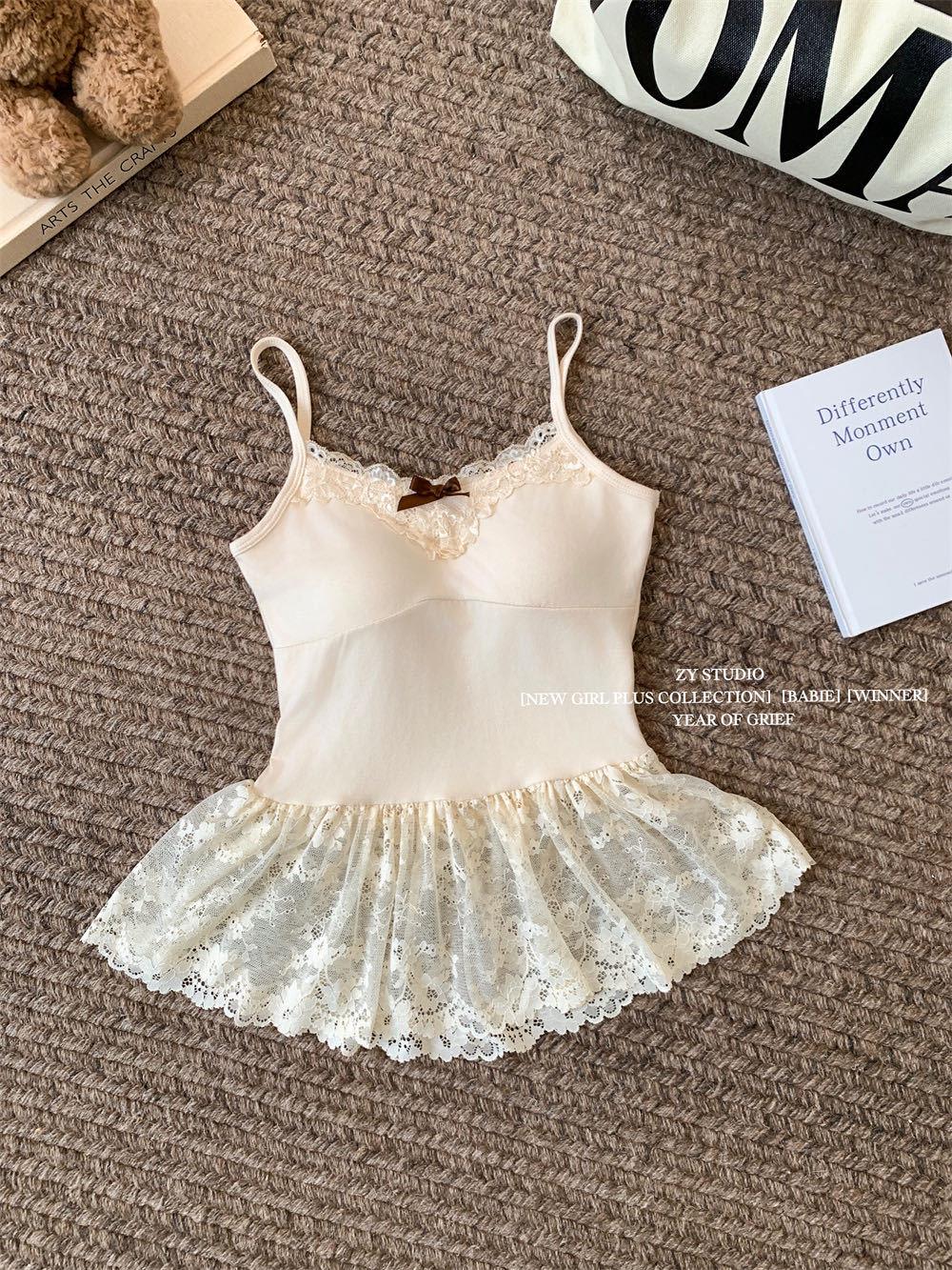 

Женская белая кружевная майка с французским бантом - без рукавов, многослойный топ для осени и зимы One Size