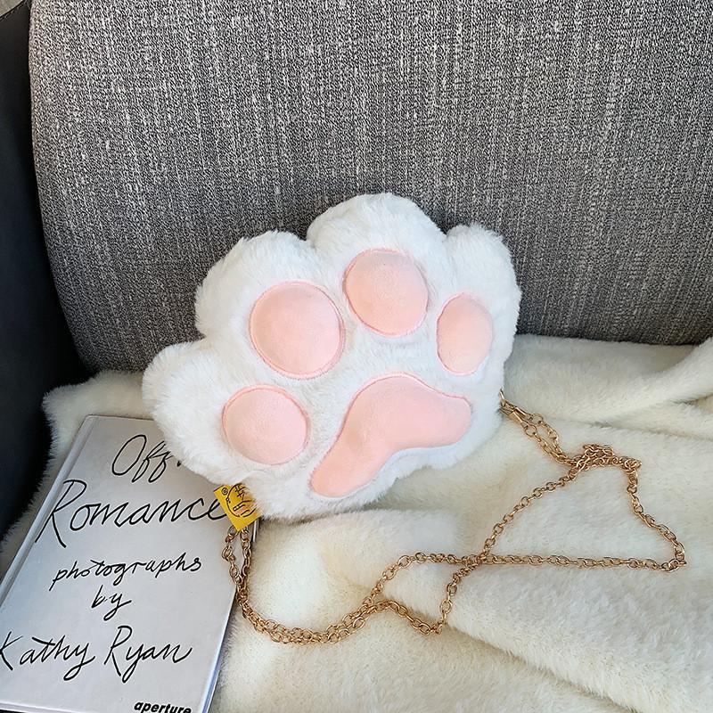 Plush Cat Paw Mini Crossbody Bag With Zipper Closure For Daily Casual Use