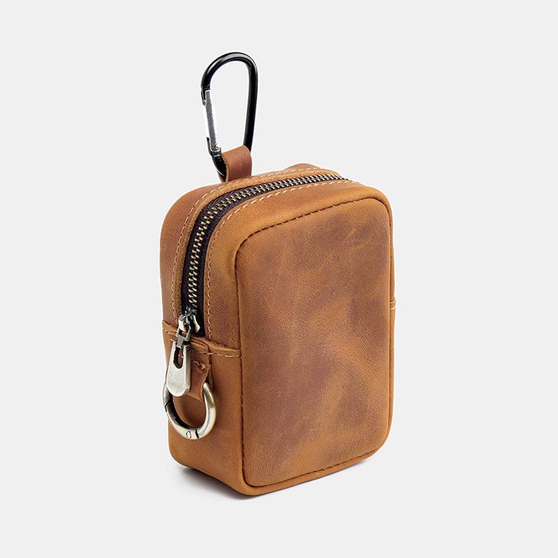 Mini Karabijnhaak Clip Pouch Draagbare Rits Portemonnee Sleutelhanger Kleine Heuptas Zwart Bruin Koffie