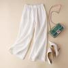 Cotton and linen wide-leg pants women's 2025 summer new women's pants thin large size loose nine-point casual pants high waist straight pants