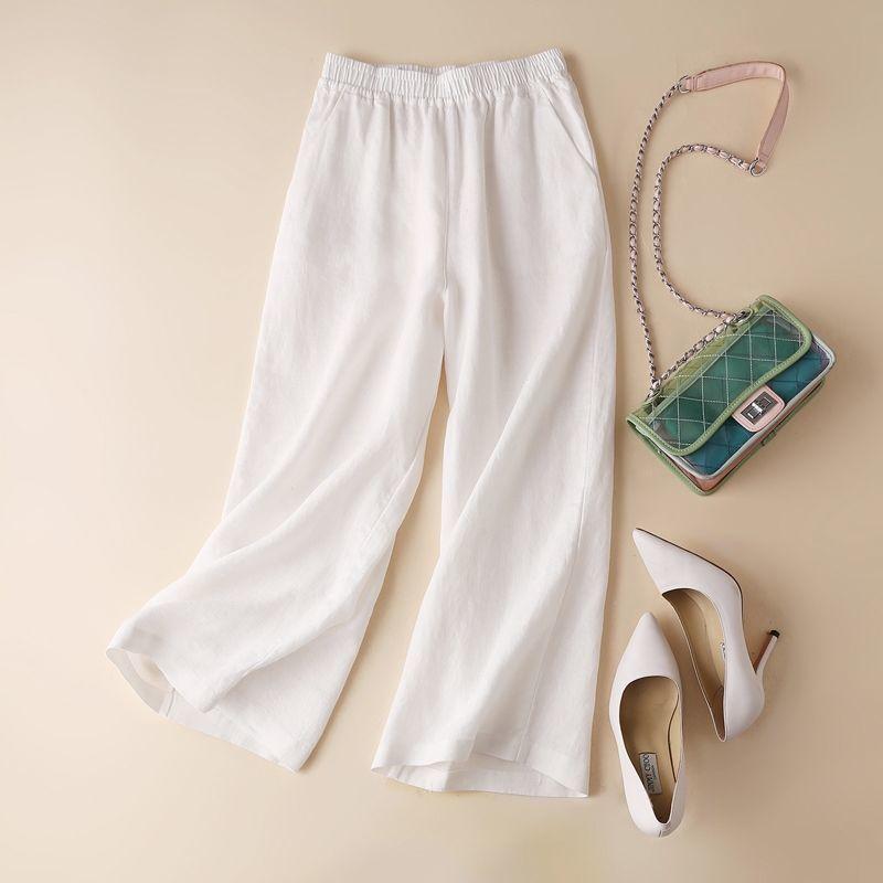 Cotton and linen wide-leg pants women's 2025 summer new women's pants thin large size loose nine-point casual pants high waist straight pants