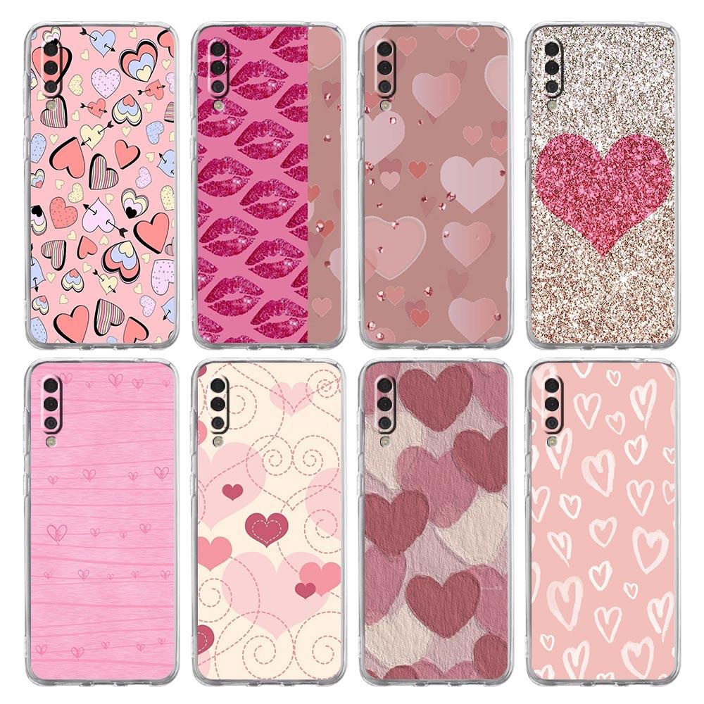 Case For Samsung A14 A50 A70 A30 A40 A20E A10S A20S A02S A04S A12 A22 A32 A34 A42 A52 5G A54 Gold Pink Rose Glitter Hearts Cover