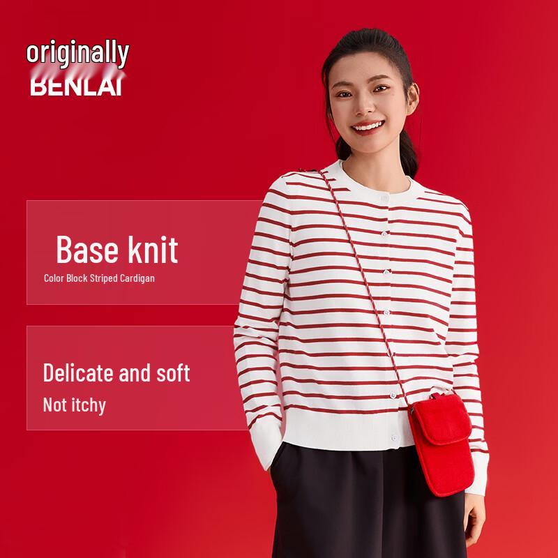 

Benlai Women s Striped Round Neck Knit Cardigan S