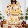 Women Plus Size V Neck Long Sleeve Yellow Brown Tie Dye Printed Straight Midi Dress