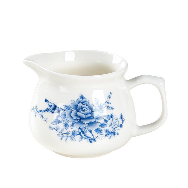 White Porcelain Tea Set: 270ml Pitcher, 190ml Fairness Cup, Milk Pitcher, and Blue & White Landscape Divider.