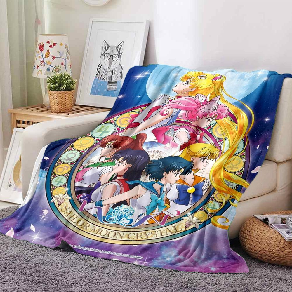 Sailor Moon Crystal Flannel Blanket Super Soft Warm Cozy Blanket For Sofa Bed Office Travel Allseason Home Decor Gift