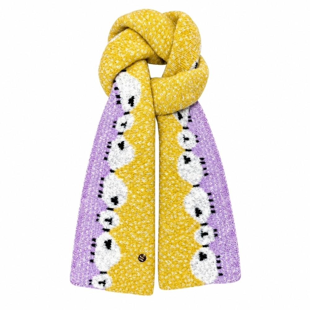 Color Contrast Winter Knitted Scarf Thick Plush Wool Blend Neckerchief Christmas Gift