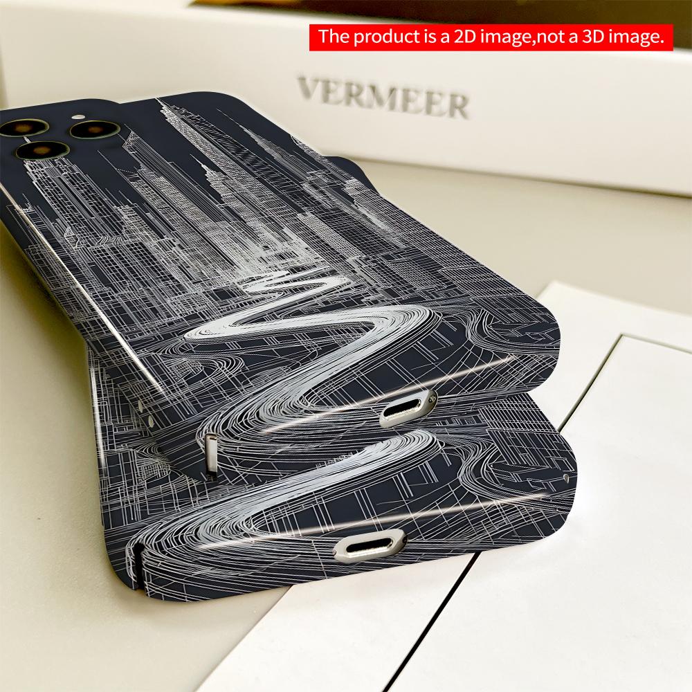 Wireframe Cityscape Skyline Road Design All inclusive film hard phone case, compatible with iPhone 18 Pro Max 17 16 15 14 13 12 11
