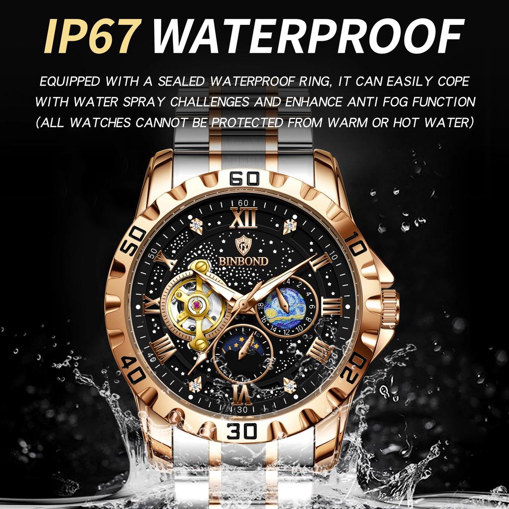 Top Luxury Men Mechanical Watch Automatic Moon Phase Man Wristwatch Hollow Tourbillon Stainless Steel Men's Watches Male