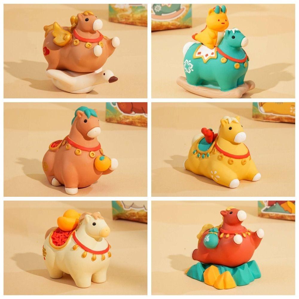 Kawaii Cute Pony Ornament Resin Horse Year Dolls Creative Cartoon Horse Statue Office Decor
