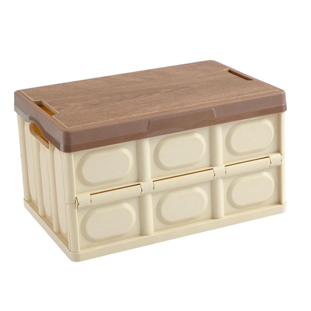 Collapsible Storage Bin Container with Wooden Lid for Indoor Fishing Outdoor