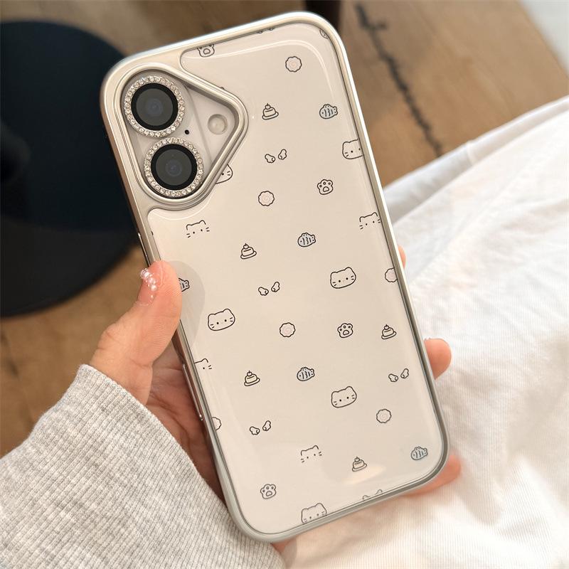 

Cartoon Pudding Fish Roll Cat Line iPhone 14/15/16 Pro Max/17 Case Apple 16