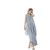 Irregular Blue Neck Top Suit for Women's Xia Xin To Take Pictures and Wear A Beach Skirt for Seaside Vacation
