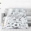 Soccer Theme Flannel Throw Blanket White Cartoon Soccer Ball and Field Design Warm Blanket For Boys Living Room Sofa Bed Decor
