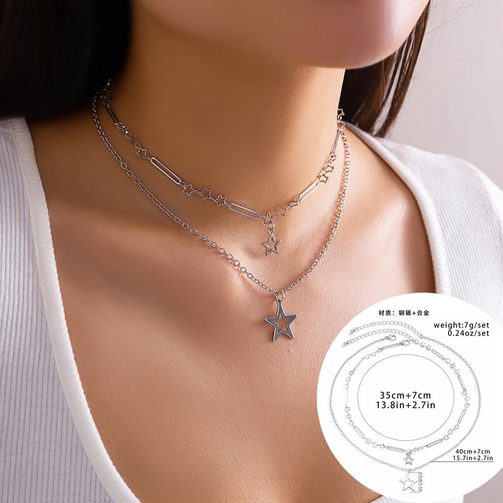 Personalized Fashion Star Necklace Set, Sweet Cool Thin Chain Metal Necklace Neck Chain