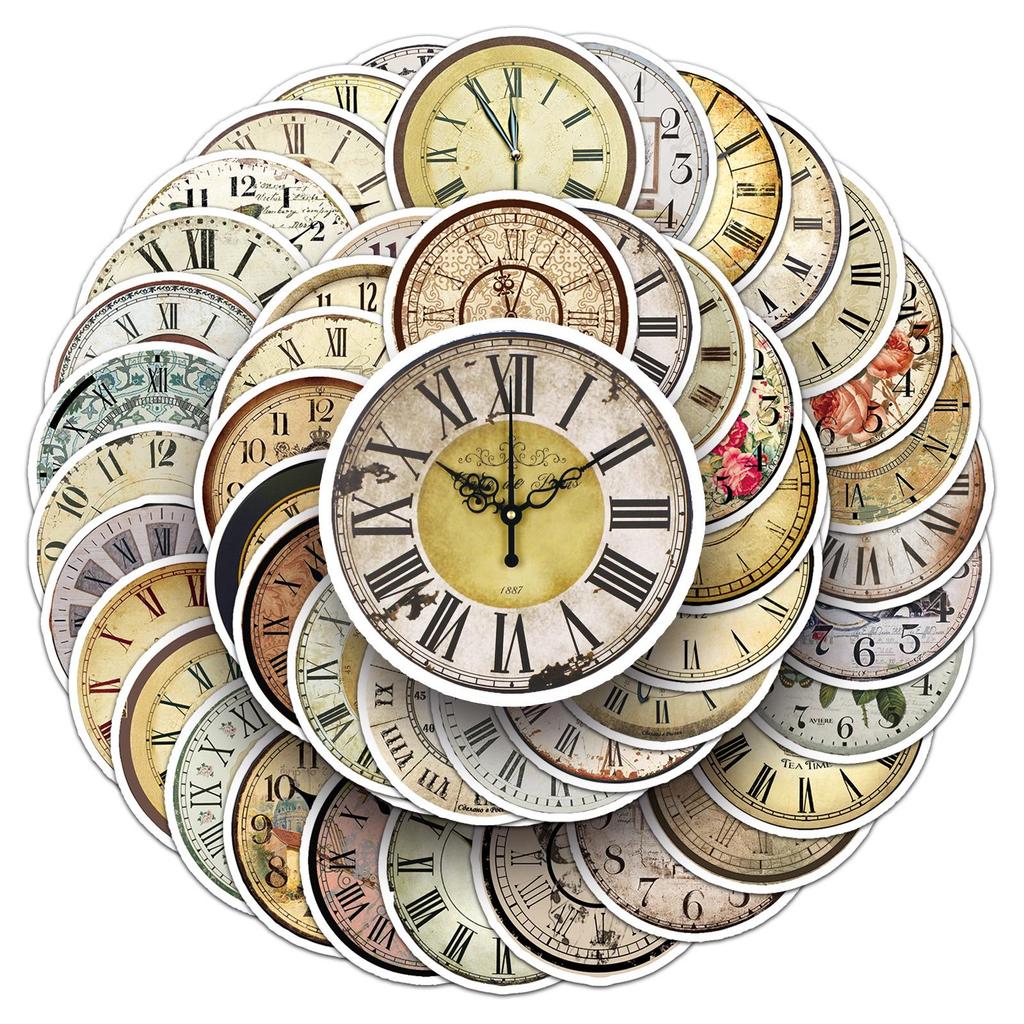 50PCS Waterproof Retro Clock Stickers: Vintage Creative Designs for Scrapbooks, Cards, and Water Bottles