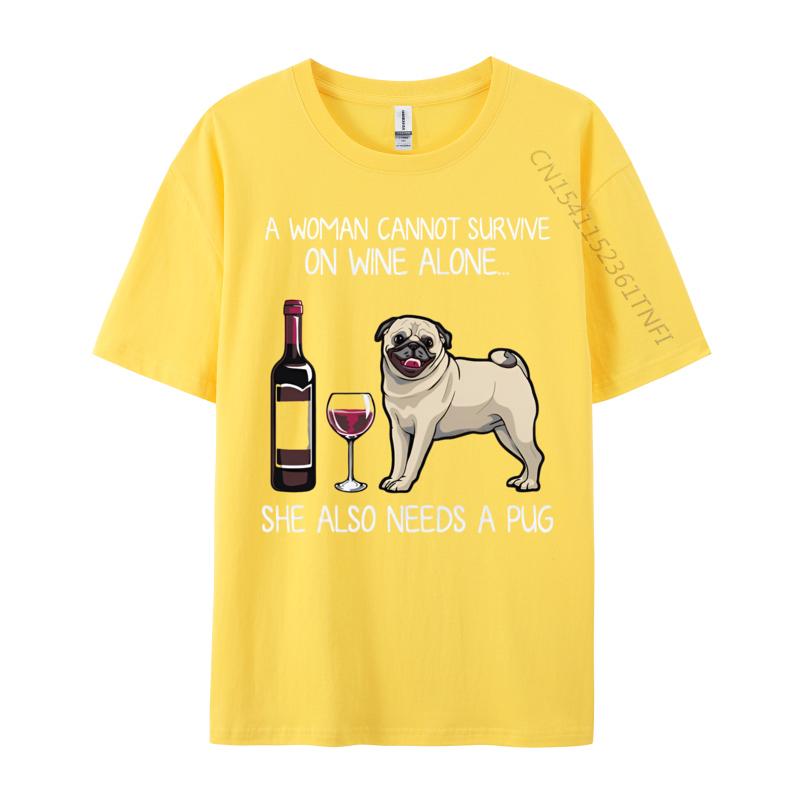 New Hot Sales Pug And Wine Funny Relaxed Fit Tshirt Print Unisex TShirt Fashion Design Tops Tee Cream T Shirt