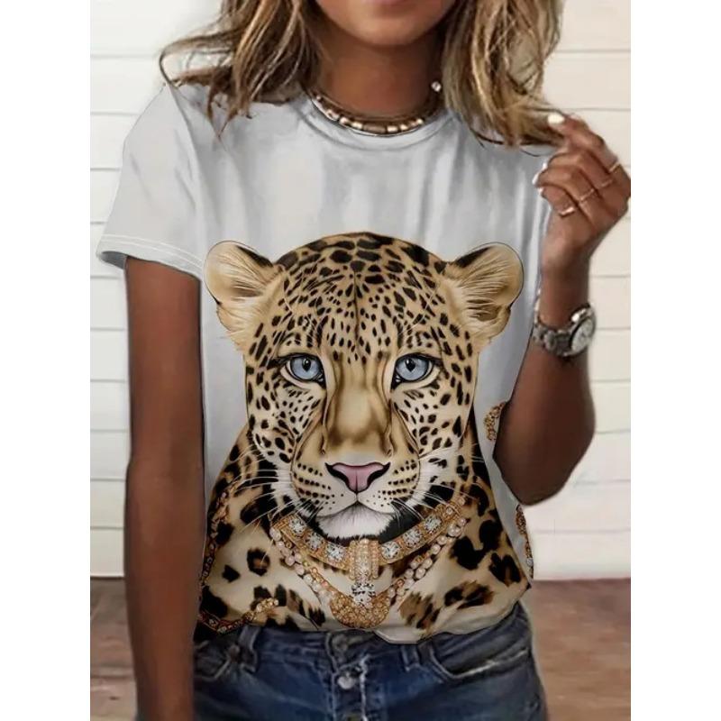 Summer Round Neck 3D Animal Print Top Fashionable Casual Short Sleeved Women's T-shirts