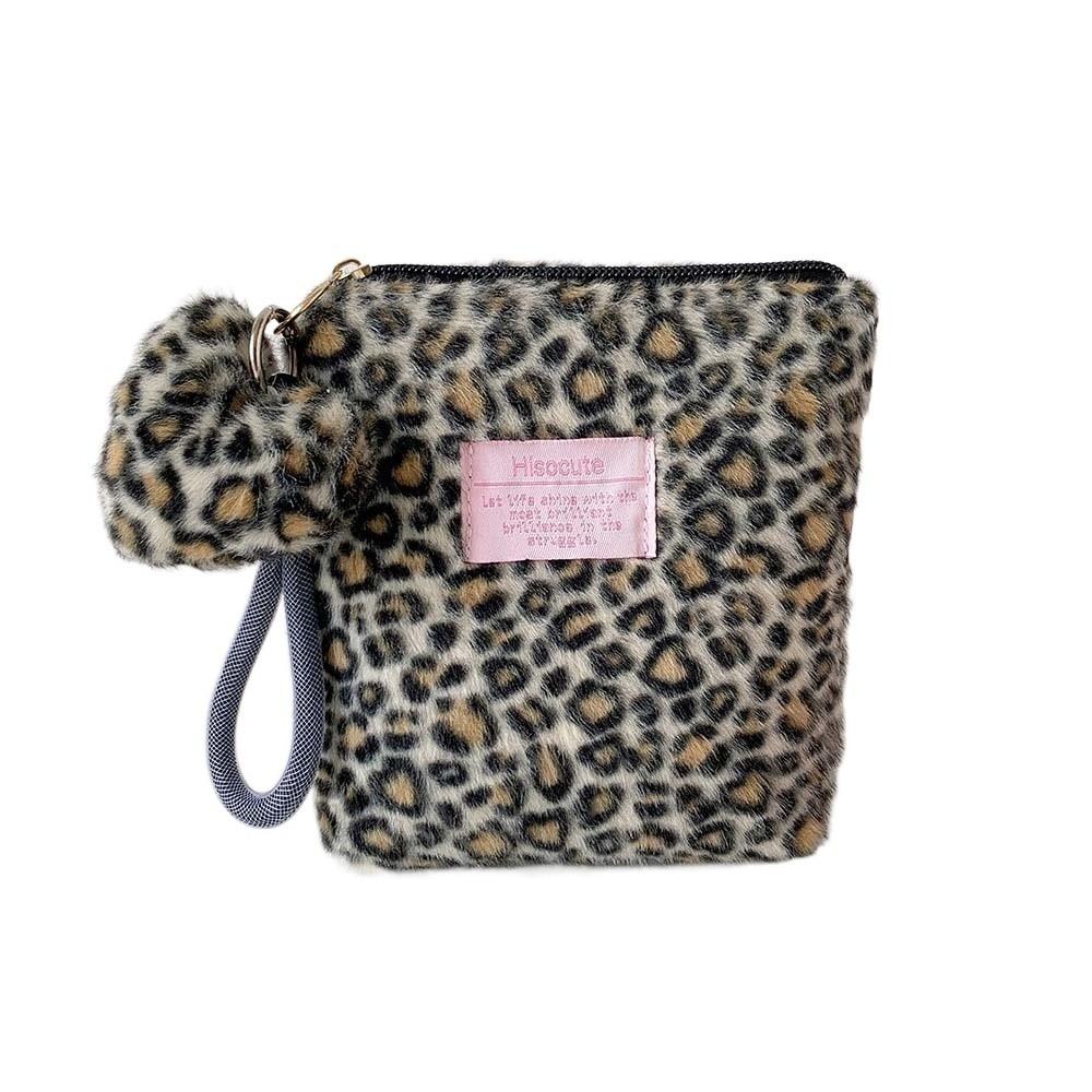 Plush Leopard Print Makeup Bag Versatile Pouches Bag Organizer Make Up Pouch Bag  Lipstick