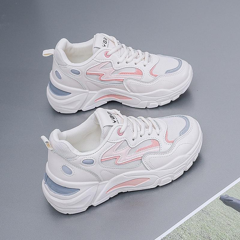 2025 Popular Spring Thick-soled Non-slip Dad Shoes Mesh Breathable Running Sneakers Fashionable Soft-soled Little White Shoes Women