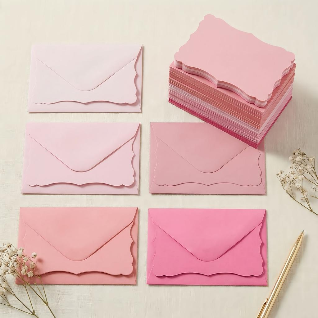 Set 100 Pezzi Mini Buste Bordo Festonato Biglietti 7x10cm Buste Regalo Carine Biglietti Messaggio per Inviti di Matrimonio Biglietti Regalo Artigianato Festa di Compleanno