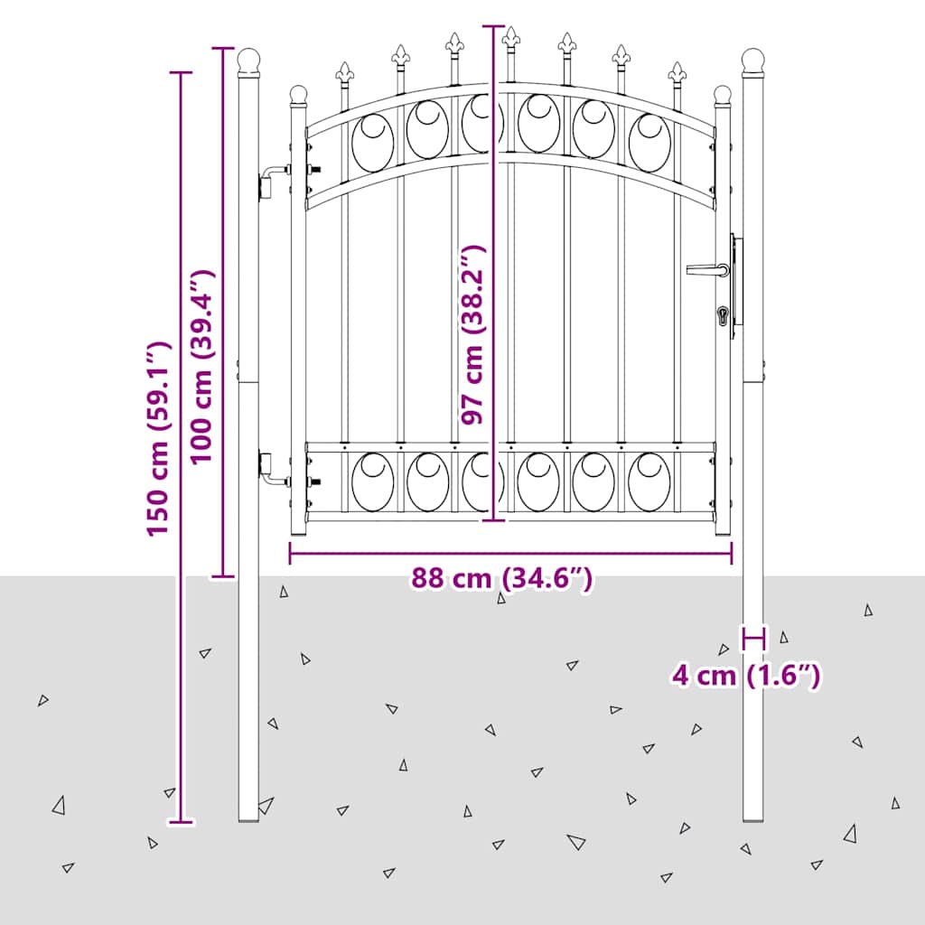 EMMEN Fence Gate with Spikes Steel 103 X 97 Cm Black
