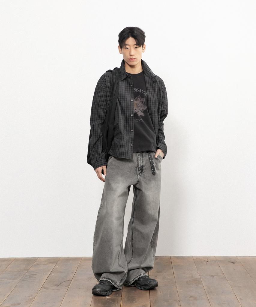 BEGIN202 Arc Curved Denim Pants [Washed Grey]