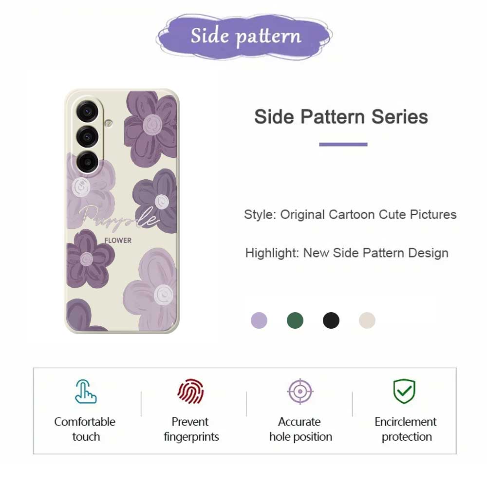 For Samsung Galaxy A17 5G Case Purple Flower Pattern Printing Straight Edge TPU Phone Back Cover