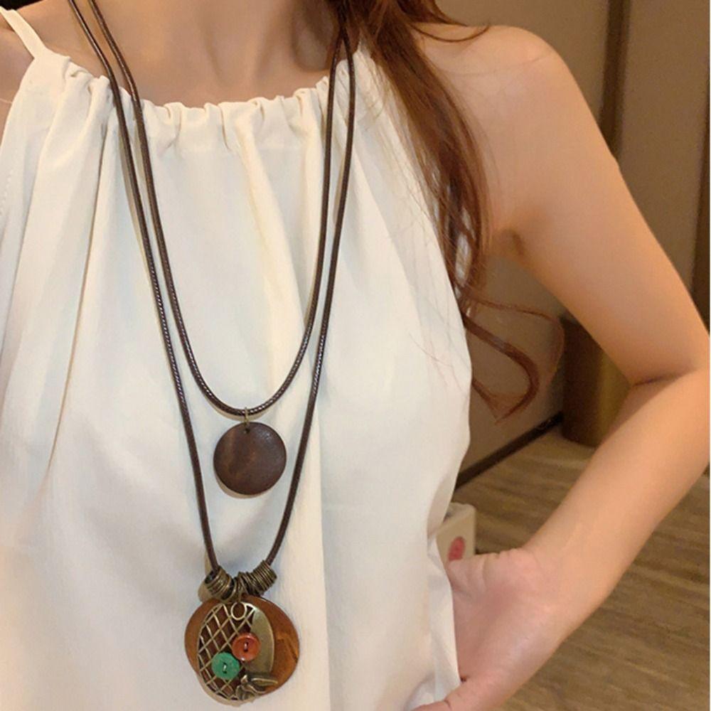 Geometric Shape Long Sweater Chain Tassel Bohemian Style Necklace  Gift
